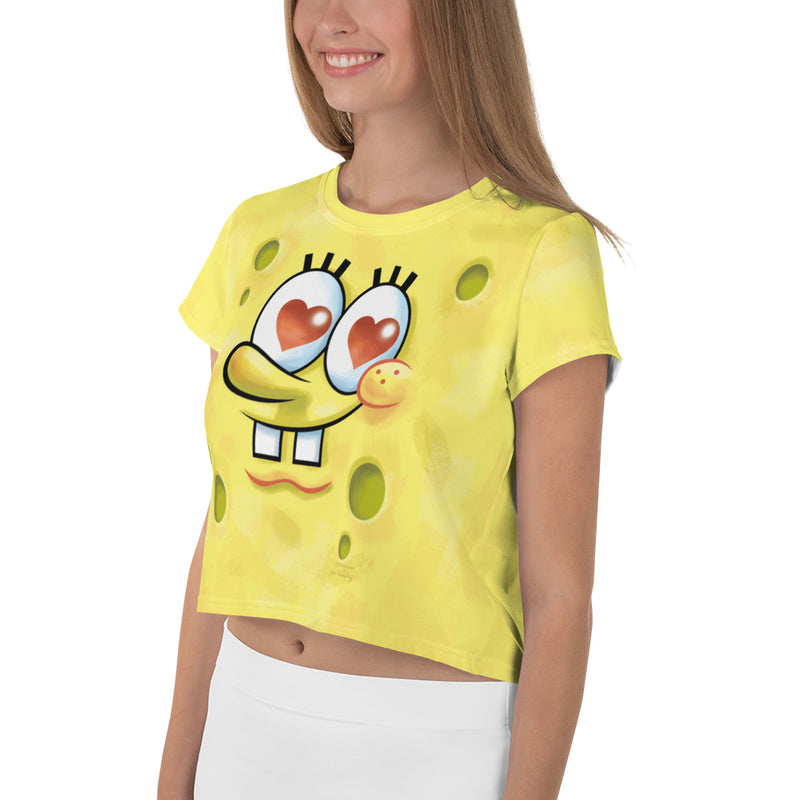 SpongeBob SquarePants Heart Eyes Women's All-Over Print Crop T-Shirt
