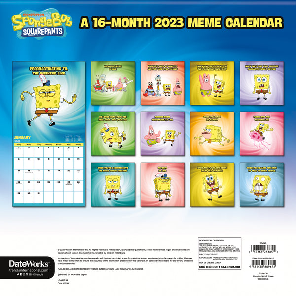 SpongBob SquarePants 2023 Wall Calendar - SpongeBob SquarePants Official Shop