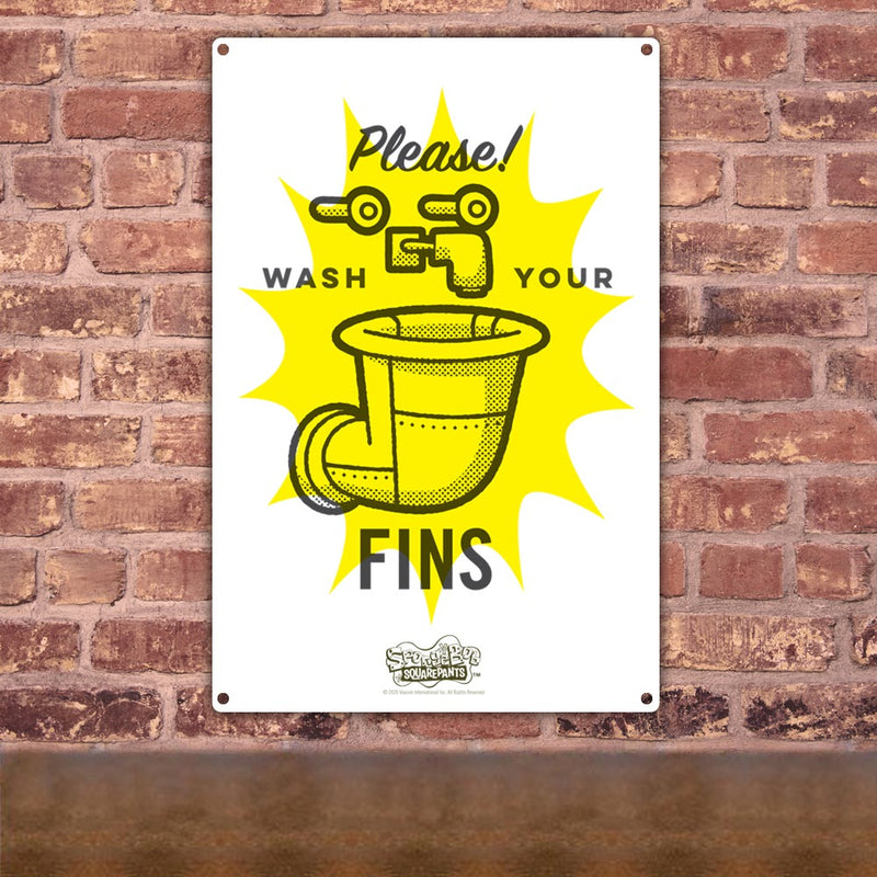 SpongeBob SquarePants Wash Your Fins Metal Sign