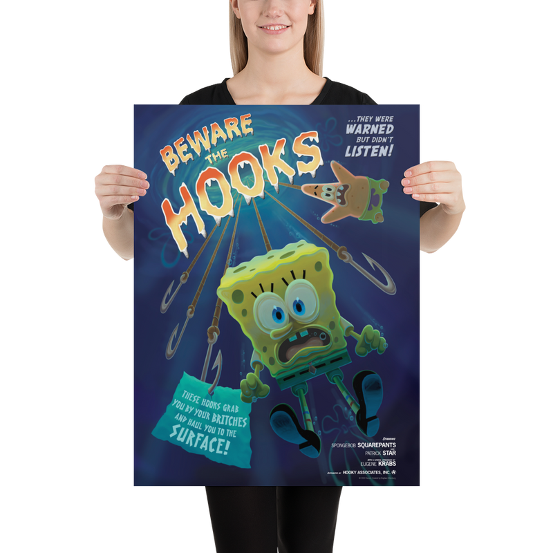 SpongeBob SquarePants Beware the Hooks Premium Satin Poster - SpongeBob SquarePants Official Shop