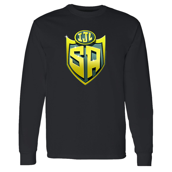 SpongeBob SquarePants Justice League Shield Adult Long Sleeve T-Shirt