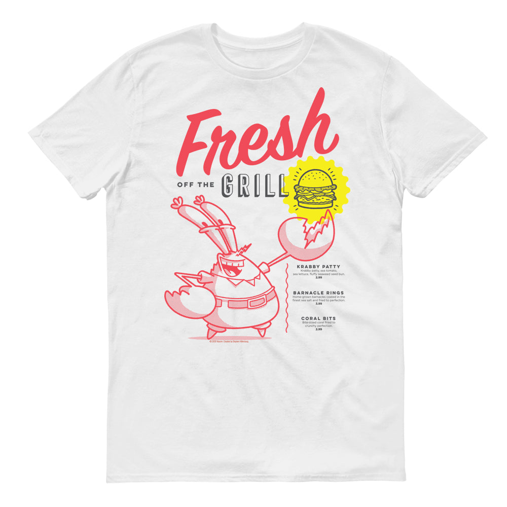 The Krusty Krab Mr. Krabs Fresh Off the Grill  Adult Short Sleeve T-Shirt