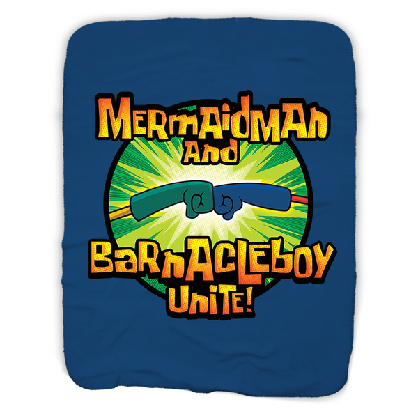 SpongeBob SquarePants Mermaid Man and Barnacle Boy Unite Logo Sherpa Blanket
