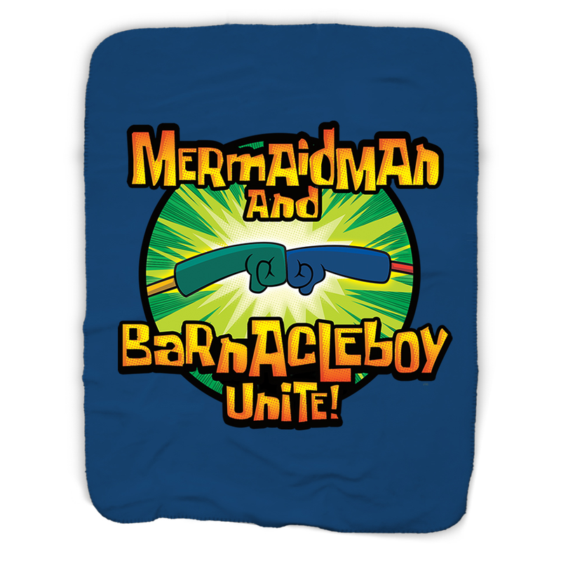 SpongeBob SquarePants Mermaid Man and Barnacle Boy Unite Logo Sherpa Blanket