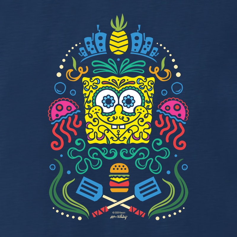 SpongeBob SquarePants Day of the Dead Full Color Adult Long Sleeve T-Shirt