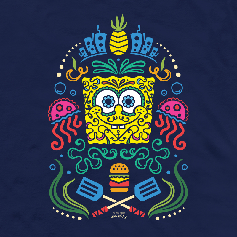 SpongeBob SquarePants Day of the Dead Full Color Adult Short Sleeve T-Shirt - SpongeBob SquarePants Official Shop