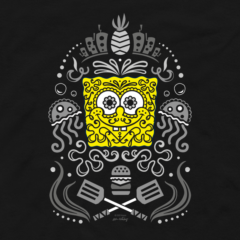 SpongeBob SquarePants Day of the Dead Reduced Color Adult Long Sleeve T-Shirt - SpongeBob SquarePants Official Shop