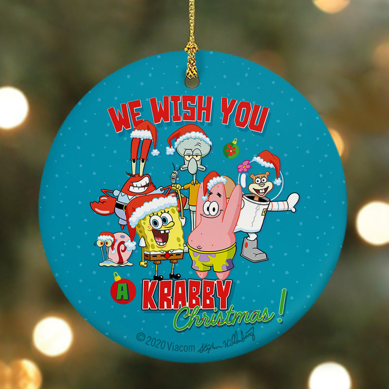 SpongeBob SquarePants We Wish You a Krabby Christmas Round Ceramic Ornament - SpongeBob SquarePants Official Shop