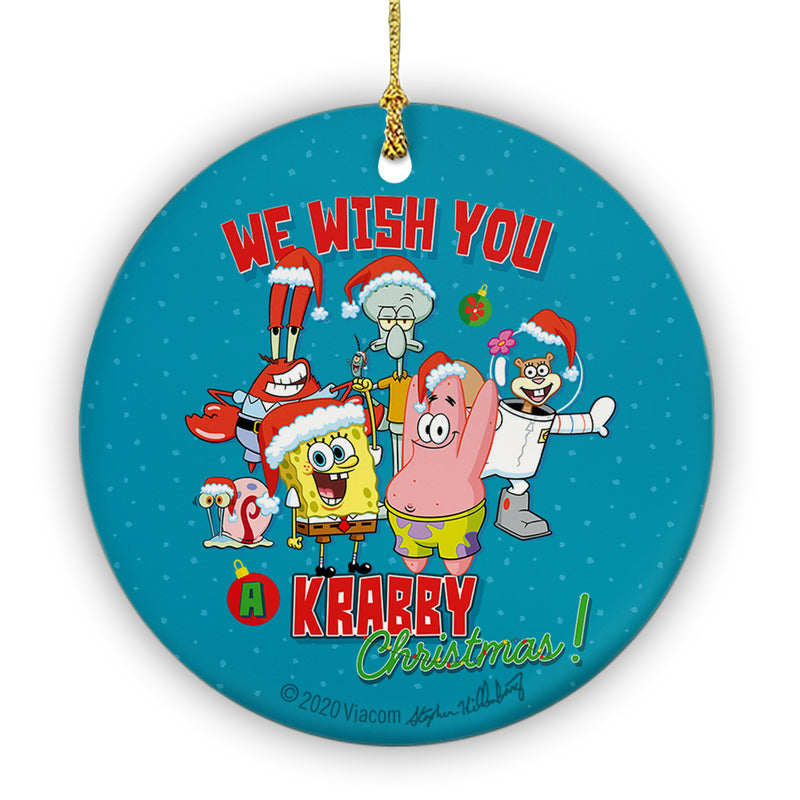 SpongeBob SquarePants We Wish You a Krabby Christmas Round Ceramic Ornament - SpongeBob SquarePants Official Shop