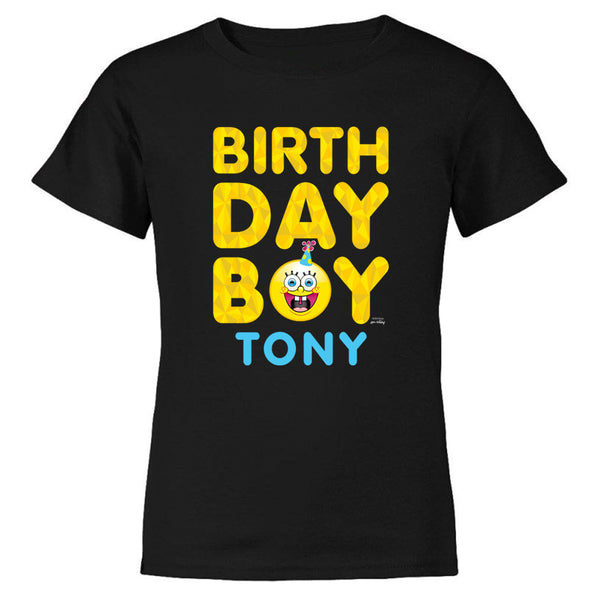 SpongeBob SquarePants Birthday Boy Emoji Personalized Kids Short Sleeve T-Shirt