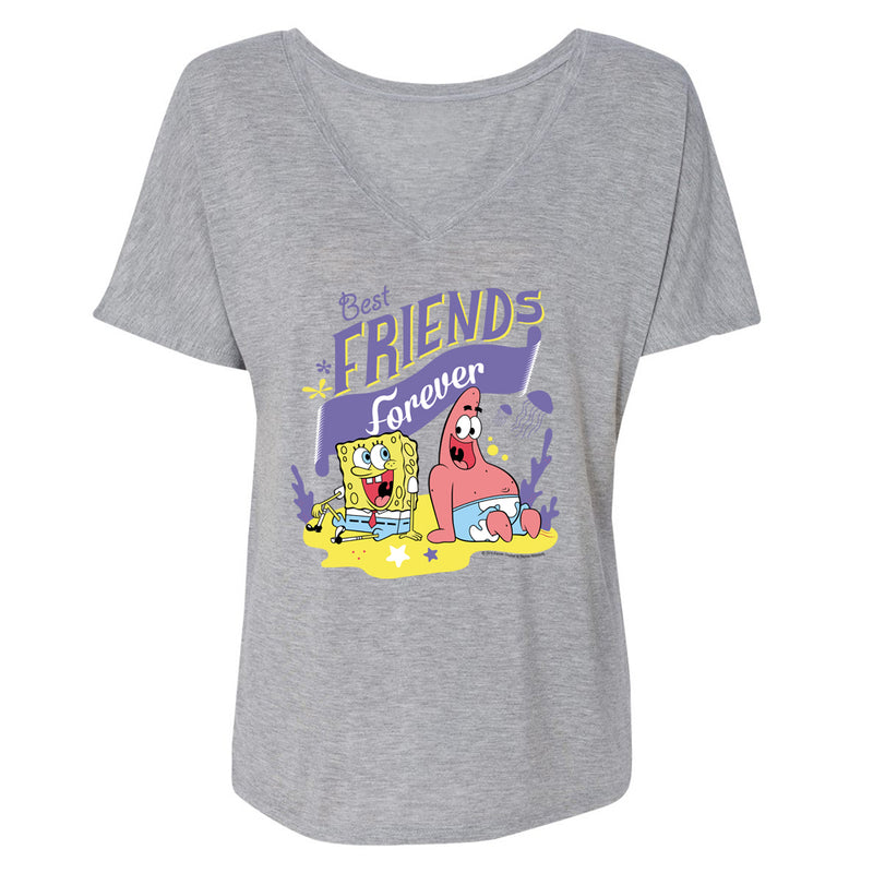 SpongeBob SquarePants Best Friends Women's Relaxed V-Neck T-Shirt